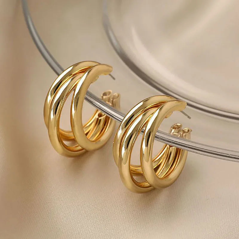 Korean Gold Color Hoop Earrings