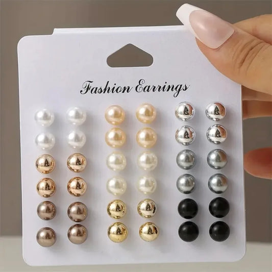 18 Pairs of Simple Imitation Pearl Earrings Women
